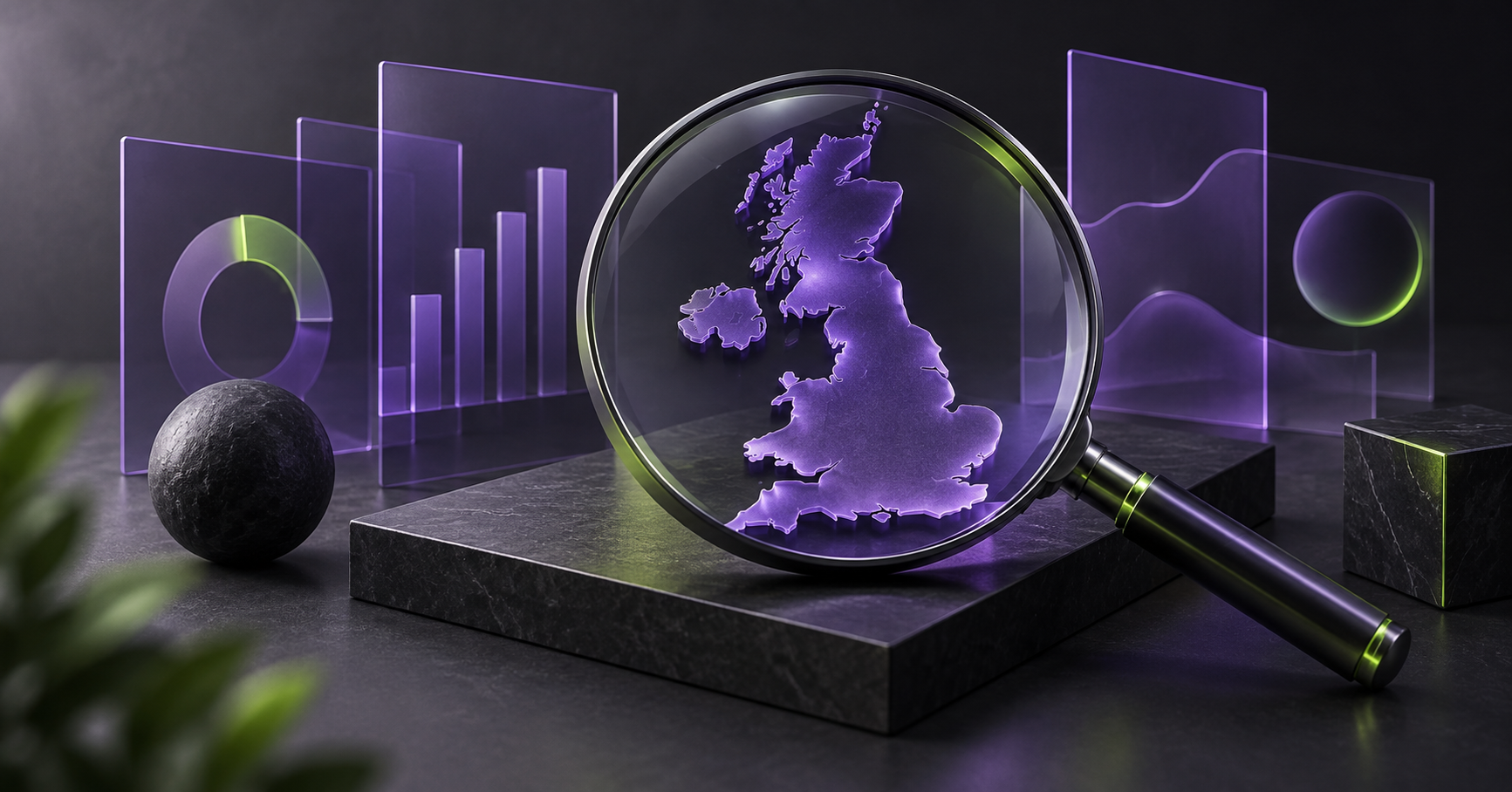 Editorial illustration of market research in Great Britain, not a statistical chart