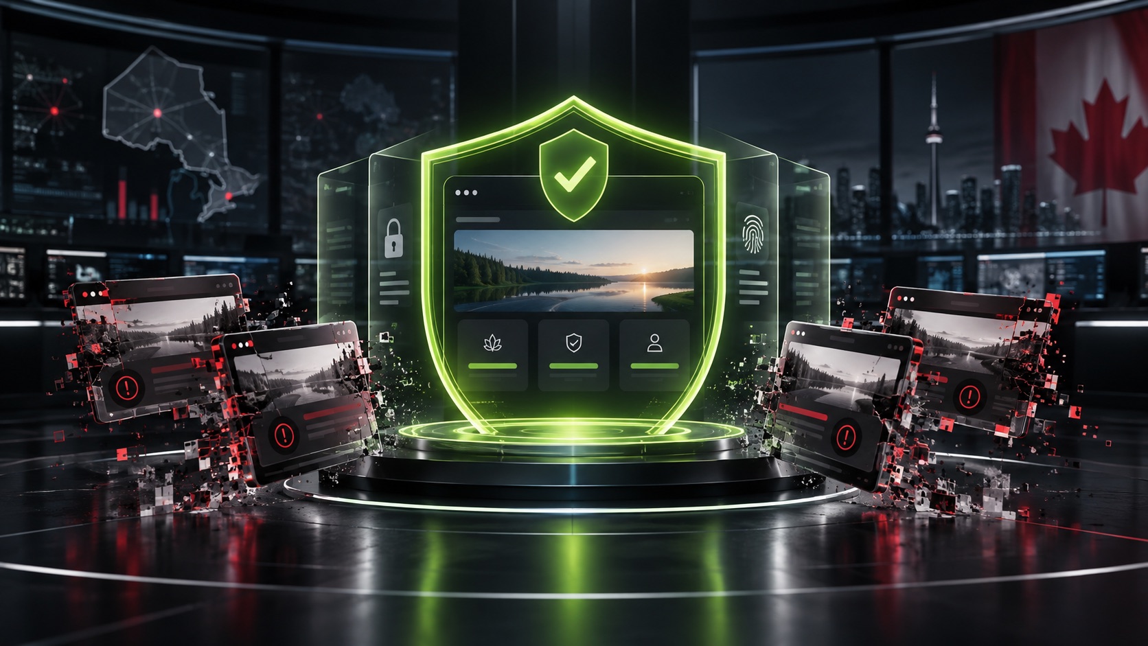 Редакційна cybersecurity-ілюстрація захисту перевіреного responsible-gaming порталу від оманливих копій